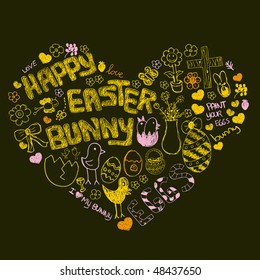 Cute heart shape easter doodles in vector