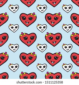 cute heart shape face seamless pattern