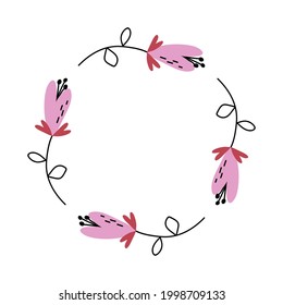 Frische Herzform Blumen Rahmen, Design Element. Einfache und süße Doodle-Grenze. Vektorgrafik auf isoliertem Hintergrund.