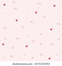 Cute heart shape love pattern, valentine's day, mother's day background invitation print, wallpaper hand drawn hearts pink and red trendy romance illustration repeat art backdrop, vector graphic