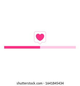 cute heart shape pink and progress bar in love concept, heart shape tag progress line bar for element valentine card, beautiful heart and horizontal line progress bar isolated on white copy space text
