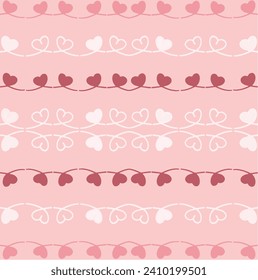 Cute heart shape, white, red, on a pastel pink background, fabric pattern, paper, card, seamless, suitable for love events, weddings, Valentine's Day.