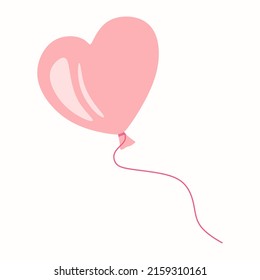 Cute heart shaped balloon, birthday party element vector illustration. Gift pink balloon for kids isolated on white. Holiday concept. Colorful flat element for decoration and celebration. Vector