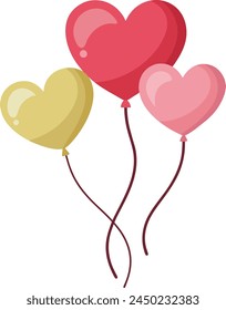 Cute heart shaped balloons flat illustration