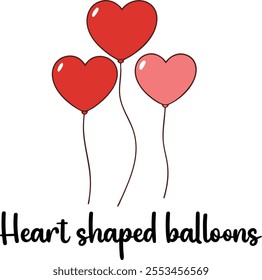 Cute Heart shaped balloons vector cartoon illustration for  Valentine's Day
