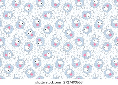 Cute heart shaped bunny pattern. Textiles for bedding and pajamas. All Love Day. For textiles, packaging, wallpapers, backgrounds or websites. Flat vector design.