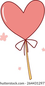 Cute heart shaped candy lollipop clipart. Illustration doodle of red love cartoon in pastel color style isolated vector. For valentines, decoration, clip art, material