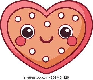 Lindo corazón en forma de galletas ilustración de dibujos animados de Vector para el día de San Valentín