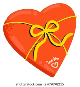 Linda caja de regalo en forma de corazón para el día de San Valentín.  Ilustración vectorial plana.