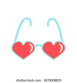 Cute heart shaped glasses. 14 february, Valentine's Day, Love, wedding concept. Flat vector illustration.