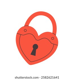 Cute heart shaped lock. Valentines Day sticker. Wedding vow. Vector illustration in flat style