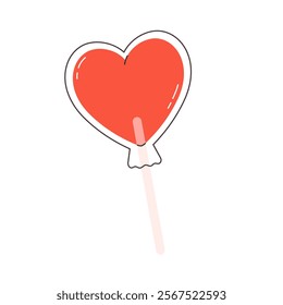 Cute heart shaped lollipop. Perfect for celebration Valentine Day. Vector illustration in flat style 