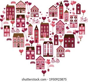 Cute Heart Shaped Townscape for Valentine's Day - Pink