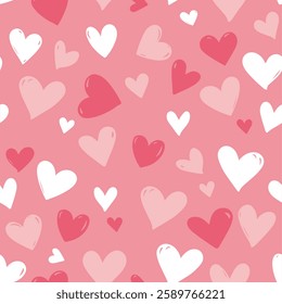 Cute heart shapes, pink and white , heart-shaped on pink background seamless pattern ,  vector illustration,  doodle summer,  kids and baby designs for print fabric.