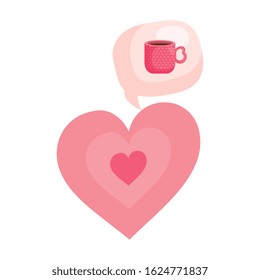 cute heart and speech bubble with cup coffee vector illustration design