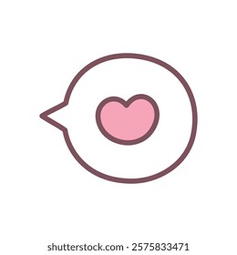 Cute heart speech bubble icon. Hand drawn illustration of a love symbol in a text box isolated on a white background. Kawaii St. Valentine day sticker. Vector 10 EPS.