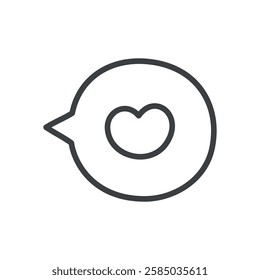 Cute heart speech bubble icon. Hand drawn monochrome illustration of a love symbol in a text box isolated on a white background. Kawaii St. Valentine day sticker. Vector 10 EPS.