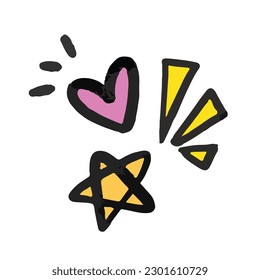 Cortar el corazón, la estrella y los elementos decorativos con el icono vectorial de textura de contorno de grifo aislado en fondo blanco cuadrado.