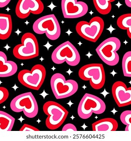 Cute heart and star seamless pattern design for Valentine’s day background.