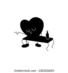 Cute heart sticker illustration - vector black