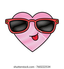 cute heart with sunglasses kawaii character