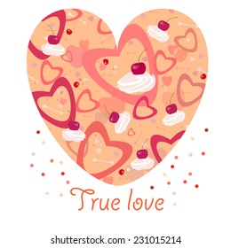 Cute heart from sweets. Valentines day card