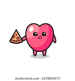 cute heart symbol cartoon eating pizza , cute style design for t shirt, sticker, logo element