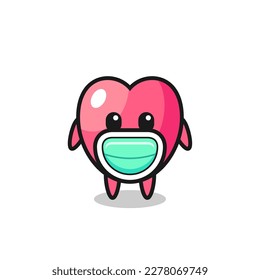 cute heart symbol cartoon wearing a mask , cute style design for t shirt, sticker, logo element