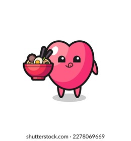 cute heart symbol character eating noodles , cute style design for t shirt, sticker, logo element