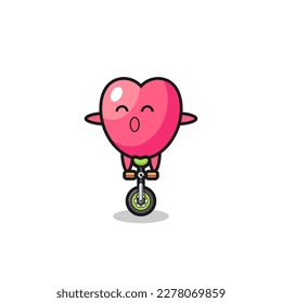 The cute heart symbol character is riding a circus bike , cute style design for t shirt, sticker, logo element