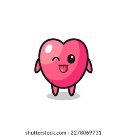 cute heart symbol character in sweet expression while sticking out her tongue , cute style design for t shirt, sticker, logo element