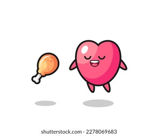cute heart symbol floating and tempted because of fried chicken , cute style design for t shirt, sticker, logo element