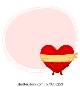Cute heart, symbol of love, I see nothing, cartoon character, background for Valentine's day.
