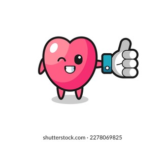 cute heart symbol with social media thumbs up symbol , cute style design for t shirt, sticker, logo element