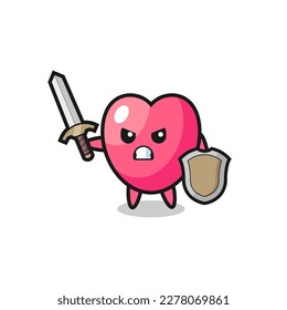 cute heart symbol soldier fighting with sword and shield , cute style design for t shirt, sticker, logo element