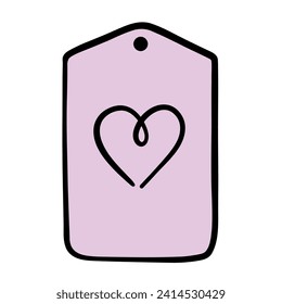 Cute heart tag sticker. Element for notes and planner. Vector illustration in doodle style.