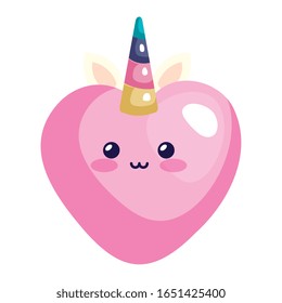 cute heart unicorn fantasy kawaii style vector illustration design
