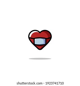 Cute Heart Use Mask Vector Illustration Cartoon Design.