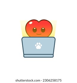 Cute Heart Using Laptop Illustration