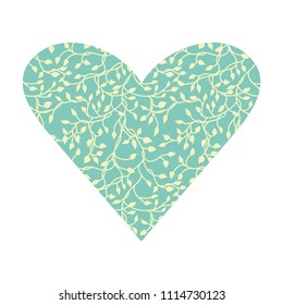 cute heart vector with ivy or vine design in blue green and yellow colors, pretty wedding and nature design
