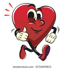 Cute heart vektor illustration mascot character love walking with thumbs up, work of hand drawn