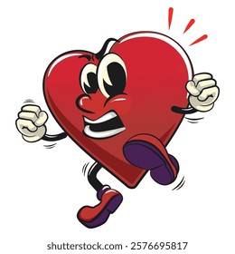 Cute heart vektor illustration mascot character jumping and kicking, work of hand drawn