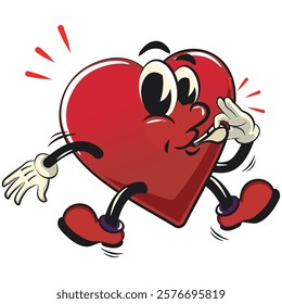 Cute heart vektor illustration mascot character blowing the whistle, work of hand drawn