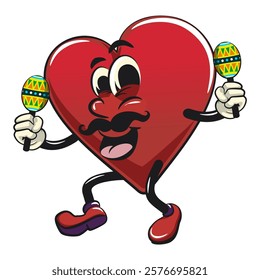 Cute heart vektor illustration mascot character playing maracas, work of hand drawn