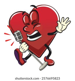 Cute heart vektor illustration mascot character sing earnestly with maximum style, work of hand drawn