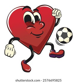 Cute heart vektor illustration mascot character playing football or soccer, work of hand drawn