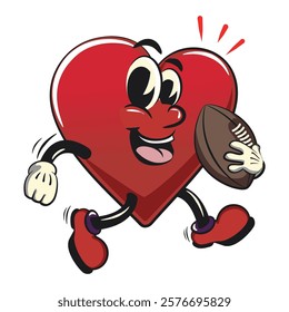 Cute heart vektor illustration mascot character playing rugby and american footbal, work of hand drawn