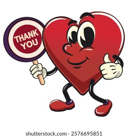 Cute heart vektor illustration mascot character say thank you, work of hand drawn