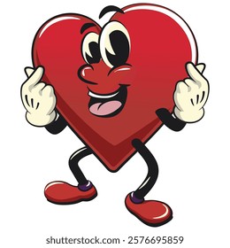 Cute heart vektor illustration mascot character is giving a sign of love with both hands, work of hand drawn