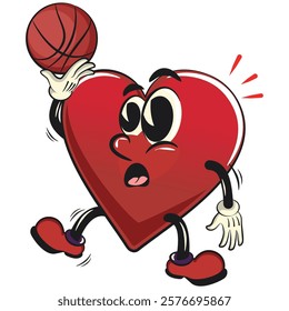 Cute heart vektor illustration mascot character playing basketball, work of hand drawn